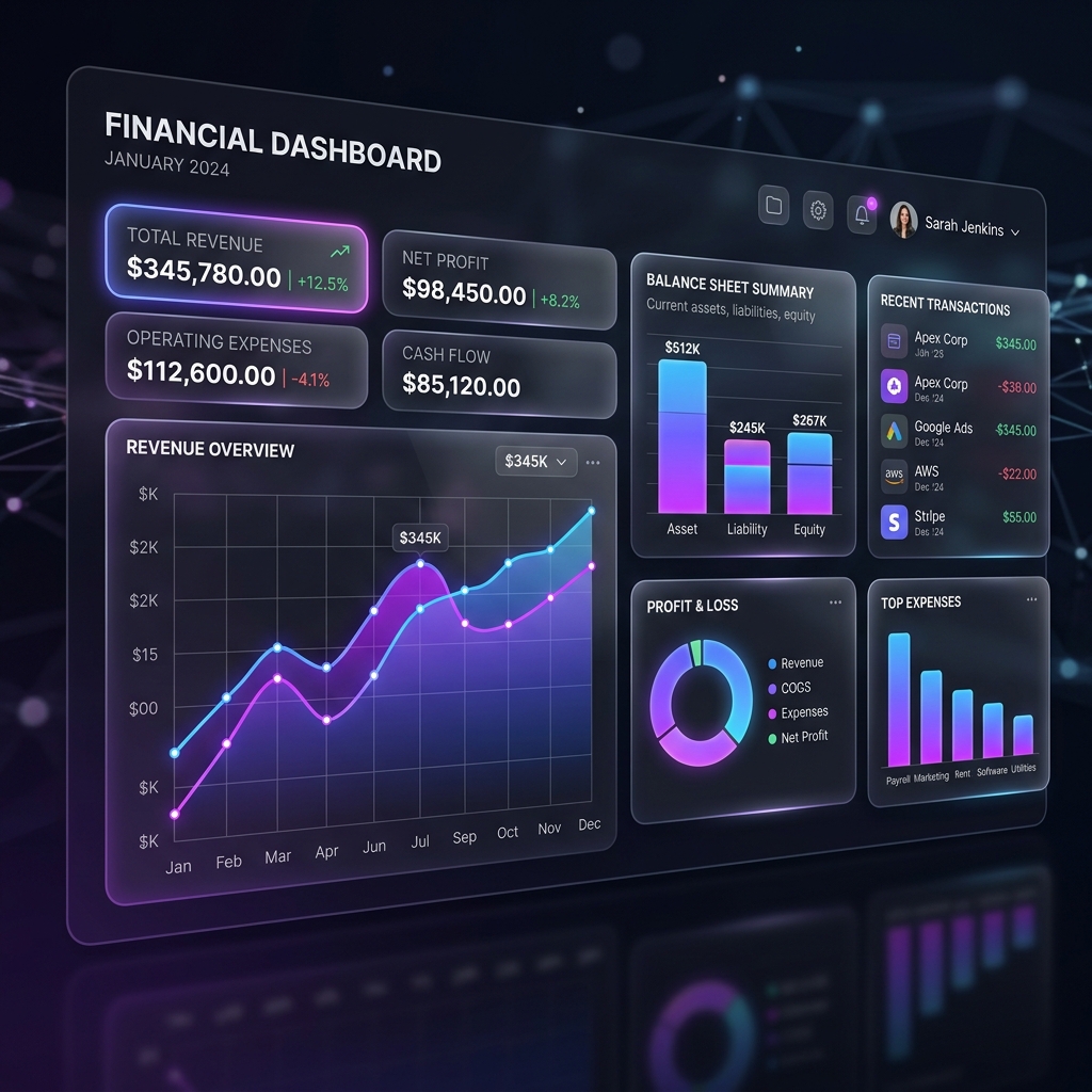 Real-time bookkeeping dashboard display